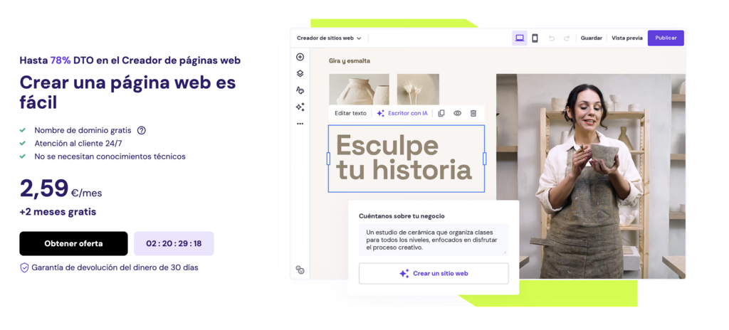 Creador de sitios web con IA de Hostinger